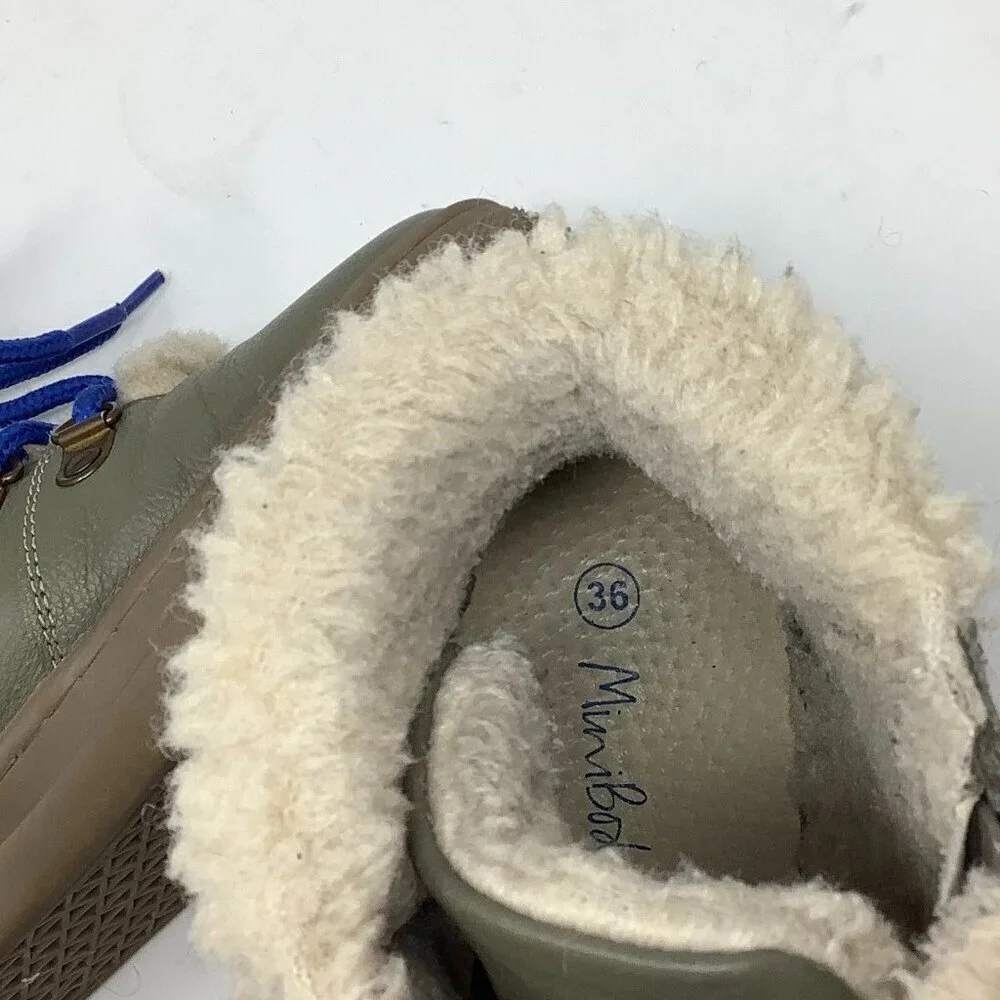 Mini Boden kids girls boots grey green sherpa 36